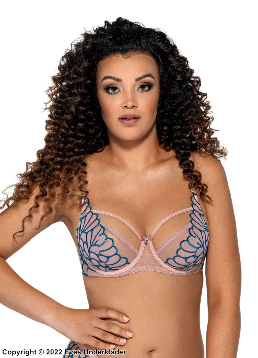 Soft cup bra, sheer mesh, embroidery, B to J-cup
